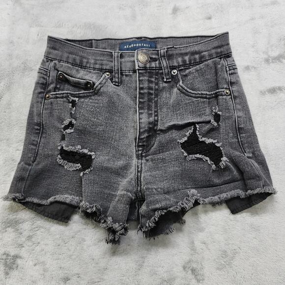 Aeropostale Shorts Womens 00 Faded Black Aero Cheeky Short Ripped Distressed - Picture 1 of 12